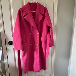 Women's bright Pink Double-Breasted Coat fuchsia